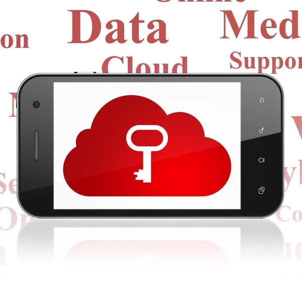 Concetto di rete cloud: smartphone con cloud con chiave in mostra — Foto Stock