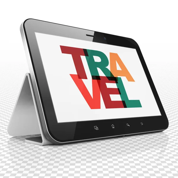 Vakantie concept: Tablet PC met reizen op display — Stockfoto