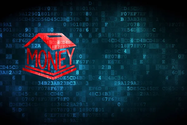 Conceptul valutar: Money Box pe fundal digital — Fotografie, imagine de stoc