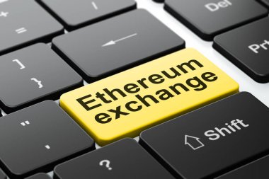 Cryptocurrency kavramı: Ethereum Borsası'nda bilgisayar klavye arka plan