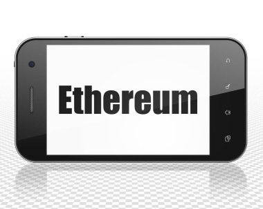 Blockchain kavramı: Smartphone ile ekranda Ethereum
