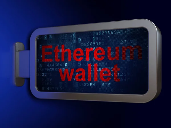 Blockchain コンセプト: ビルボードの背景に Ethereum 財布 — ストック写真