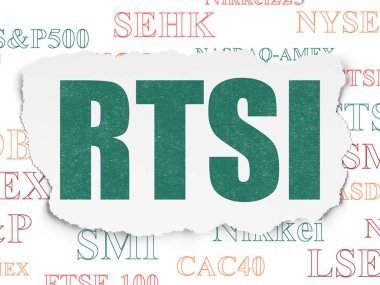 Borsa endeksler kavramı: Rtsi yırtık kağıt arka plan üzerinde