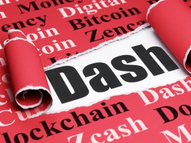 Cryptocurrency kavramı: metin Dash yırtık kağıt altında siyah