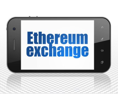 Blockchain kavramı: Smartphone ile ekranda Ethereum değişim