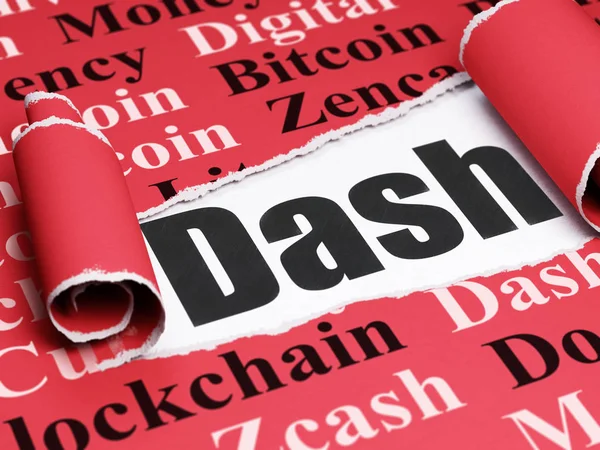 Concepto criptomoneda: texto negro Dash bajo el pedazo de papel roto — Foto de Stock