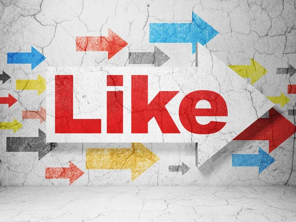 Social network concept: arrow with Like on grunge wall-bakgrunn – stockfoto