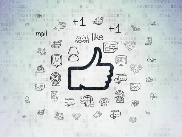 Κοινωνική έννοια μέσων μαζικής ενημέρωσης: Thumb Up on Digital Data Paper background — Φωτογραφία Αρχείου