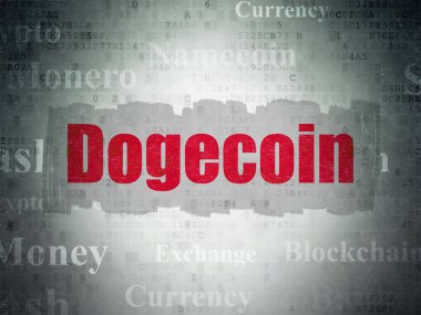Cryptocurrency kavramı: Dogecoin dijital veri kağıt arka plan üzerinde
