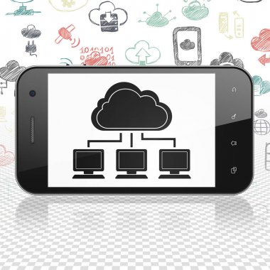Ağ kavramı bulut: bulut ağ üstünde göstermek ile Smartphone