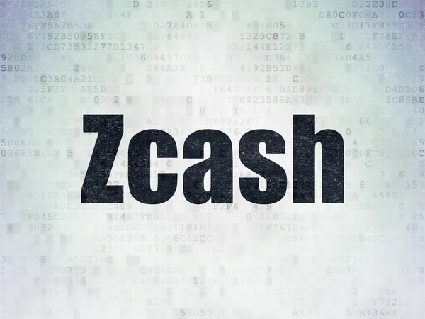 Concepto de cadena de bloques: Zcash en el fondo de papel de datos digitales —  Fotos de Stock