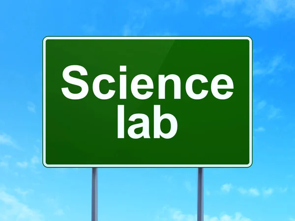 科学概念: 道路標識背景に科学実験室 — ストック写真