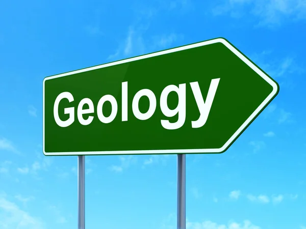 Concepto de ciencia: Geología en el fondo de la señal vial —  Fotos de Stock