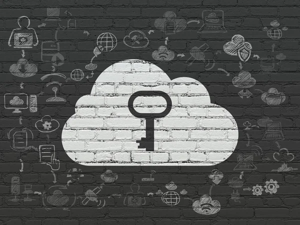 Concetto di rete cloud: cloud con chiave sullo sfondo del muro — Foto Stock
