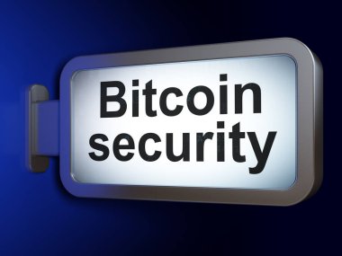 Cryptocurrency kavramı: billboard arka plan üzerinde Bitcoin güvenlik