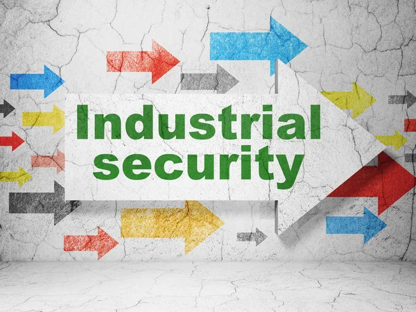 Sicherheitskonzept: Pfeil mit Industrial Security auf Grunge-Wand-Hintergrund — Stockfoto