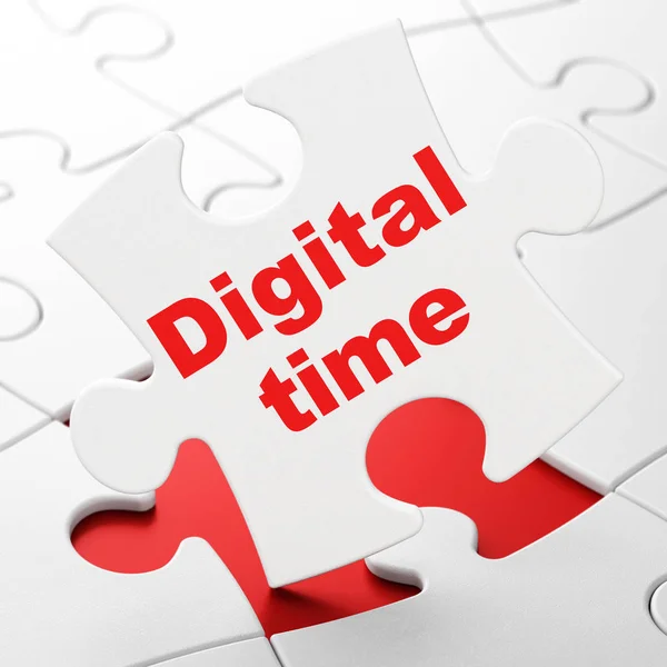 Timeline-Konzept: digitale Zeit auf Puzzle-Hintergrund时间轴的概念： 数字时代拼图背景 — 图库照片