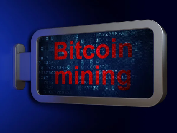 Концепция Blockchain: Bitcoin Mining на фоне рекламного щита — стоковое фото