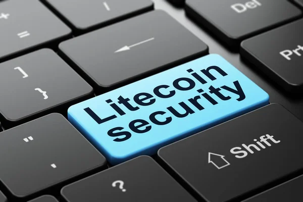 Concepto de cadena de bloques: Litecoin Seguridad en el fondo del teclado del ordenador — Foto de Stock