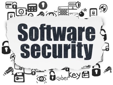 Koruma kavramı: yırtık kağıt arka plan üzerinde yazılım güvenliği