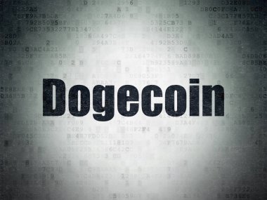 Cryptocurrency kavramı: Dogecoin dijital veri kağıt arka plan üzerinde