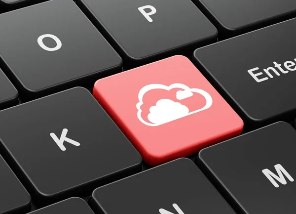 Conceito de rede em nuvem: Nuvem no fundo do teclado do computador — Fotografia de Stock
