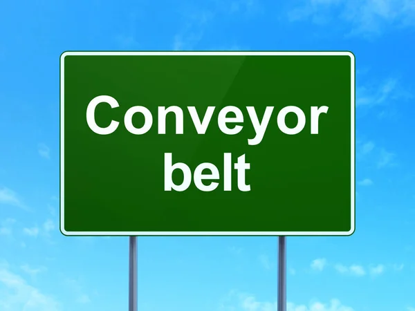 Industry concept: Conveyor Belt on road sign background — Stock Photo, Image