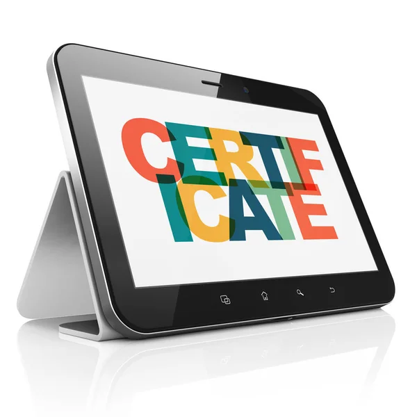 Conceito de lei: Tablet Computador com Certificado em exibição — Fotografia de Stock