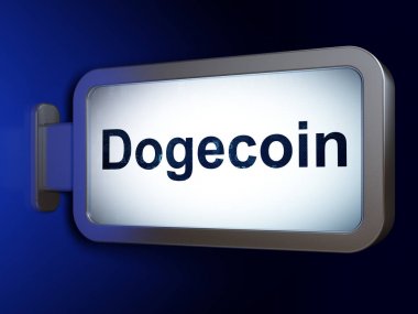 Cryptocurrency kavramı: billboard arka plan üzerinde Dogecoin
