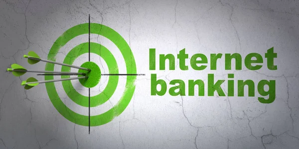 Rahan käsite: tavoite ja Internet Pankkitoiminta seinällä — kuvapankkivalokuva