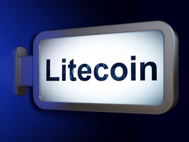 Blockchain kavramı: billboard arka plan üzerinde Litecoin