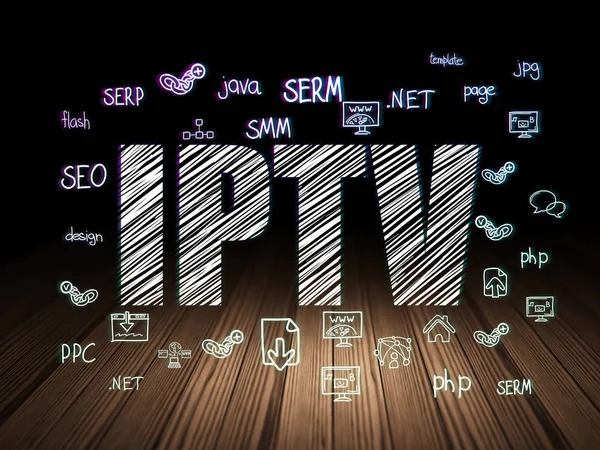 Conceito de Web design: IPTV no quarto escuro grunge — Fotografia de Stock