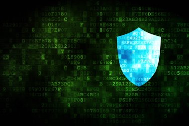 Gizlilik kavramı: dijital arka plan üzerinde kalkan