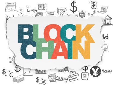 Para kavramı: Blockchain yırtık kağıt arka plan üzerinde