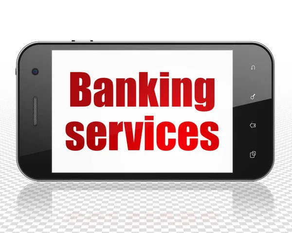 Bank fogalma: okostelefon, banki szolgáltatások, a kijelzőn — Stock Fotó