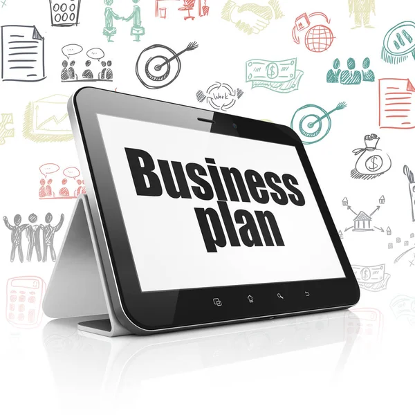 Financiën concept: Tablet PC met Business Plan op display — Stockfoto