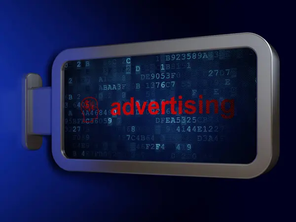 Reklamní koncepce: reklama a hlavu s finanční Symbol na billboardu na pozadí — Stock fotografie