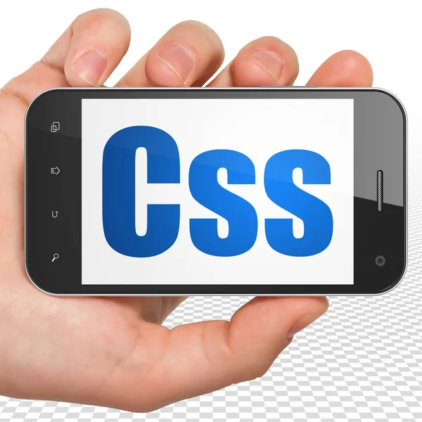 Database concept: Hand Holding Smartphone met Css op display — Stockfoto