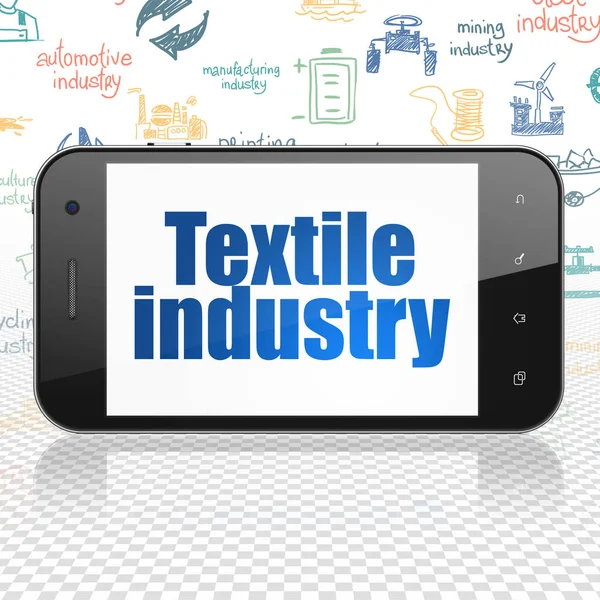 Concepto de industria: Smartphone con industria textil en pantalla — Foto de Stock