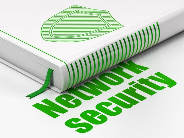 Concepto de protección: Escudo de libro, Seguridad de la red sobre fondo blanco —  Fotos de Stock
