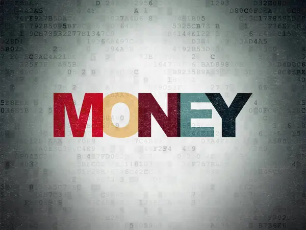 Business concept: Χρήματα σε φόντο ψηφιακού χαρτιού δεδομένων — Φωτογραφία Αρχείου