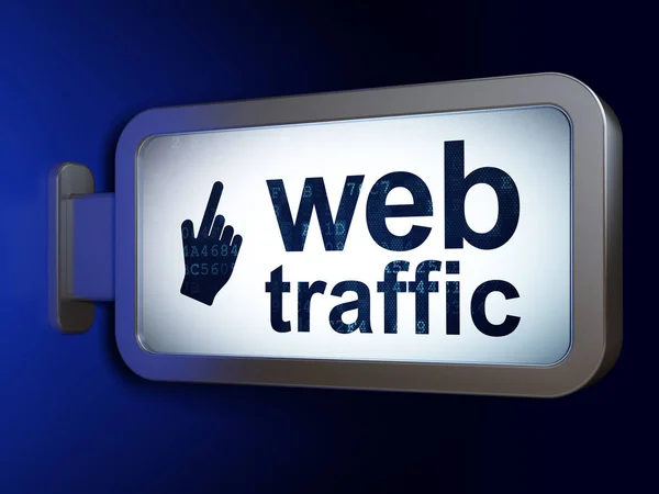Концепция веб-разработки: веб-трафик и курсор мыши на фоне рекламного щита — стоковое фото
