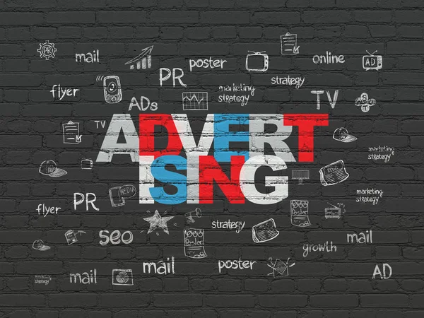 Έννοια του μάρκετινγκ: διαφήμιση σε φόντο τοίχο — Φωτογραφία Αρχείου