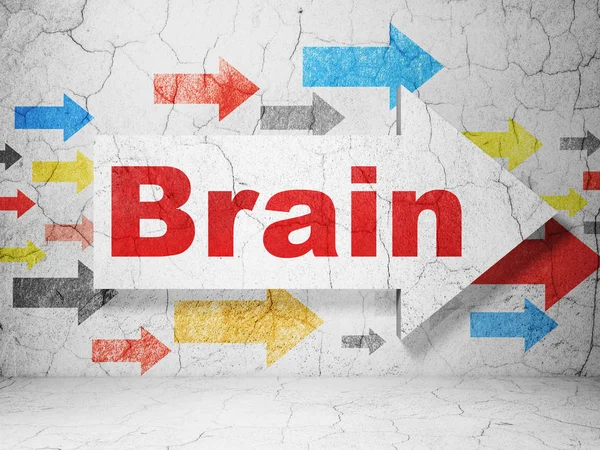 Hälso-och koncept: pil med hjärnan på grunge vägg bakgrund — Stockfoto