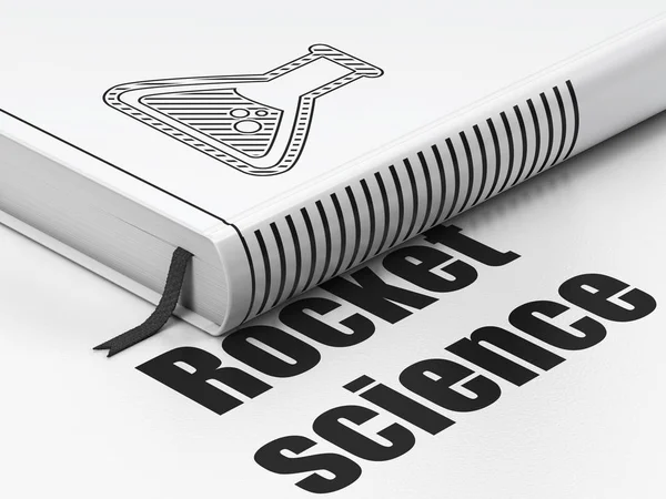 Wissenschaftskonzept: Bücherkolben, Raketenwissenschaft auf weißem Hintergrund — Stockfoto