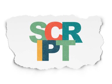 Veritabanı kavramı: yırtık kağıt arka plan üzerinde Script