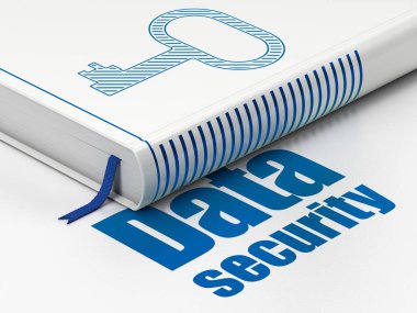 Gizlilik kavramı: kitap anahtar, beyaz arka plan üzerinde veri güvenliği