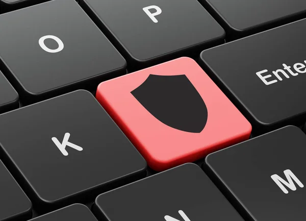 Concepto de privacidad: Escudo en el fondo del teclado del ordenador — Foto de Stock