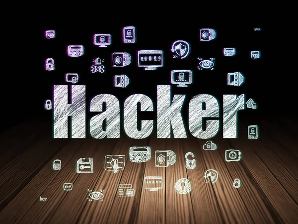 Concetto di sicurezza: Hacker in camera oscura grunge — Foto Stock