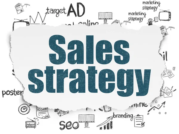 Conceito de publicidade: Estratégia de vendas no fundo papel rasgado — Fotografia de Stock